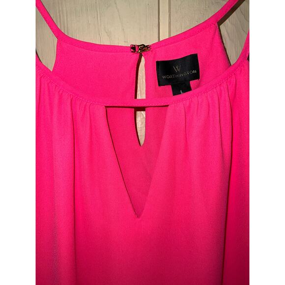Worthington Top Womens Large Sleeveless Tank Blouse Pink Orange Swing Goddess - Picture 3 of 9